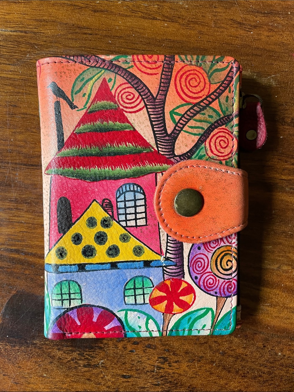 Anna Anushka Small Ladies Wallet Handpainted Cute Houses Lollipop Flowers Tree
